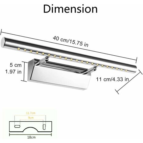 Bathroom mirror light LED 5W wall light table lamp waterproof IP44 180° adjustable with switch stainless steel lighting decoration furniture toilet make-up 40cm