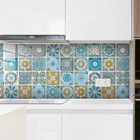 Tile stickers for bathroom and kitchen, pack of 30 wall stickers, self-adhesive tiles, mosaic decorative cement tiles, self-adhesive stickers for walls, tiles decor (10 x 10 cm)