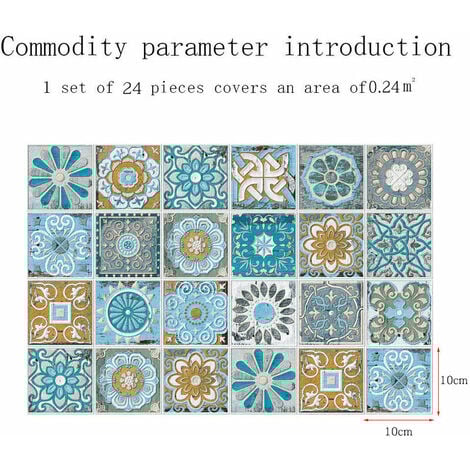 Tile stickers for bathroom and kitchen, pack of 30 wall stickers, self-adhesive tiles, mosaic decorative cement tiles, self-adhesive stickers for walls, tiles decor (10 x 10 cm)