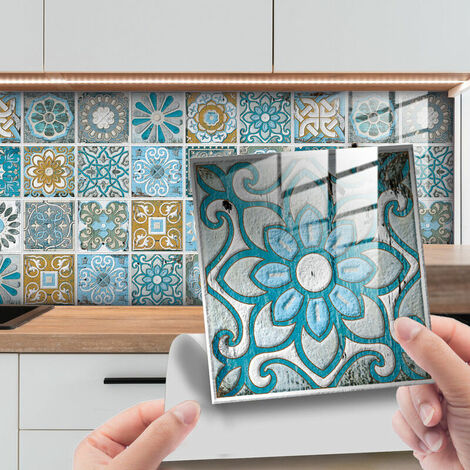 Tile stickers for bathroom and kitchen, pack of 30 wall stickers, self-adhesive tiles, mosaic decorative cement tiles, self-adhesive stickers for walls, tiles decor (10 x 10 cm)