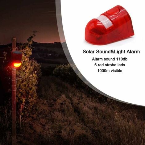 Solar Powered Sound and Light Alarm Motion Sensor 110 Decibel Siren Sound Alert and 6LED Flash Warning Strobe Security Alarm System for Farmhouse Villa