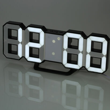 Digital LED wall clock, adjustable luminance, white light, black shell