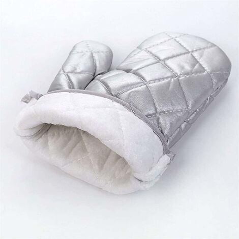 Oven Gloves, Waterproof Silver Plated Cloth Gloves, Double Sided Non-Slip Heat Resistant Oven Gloves for Grilling/Cooking/Baking/BBQ, 1 Pair Silver