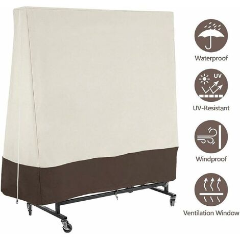 Table Tennis Cover Waterproof Oxford Cloth Indoor Outdoor Beige with Brown (1/5)