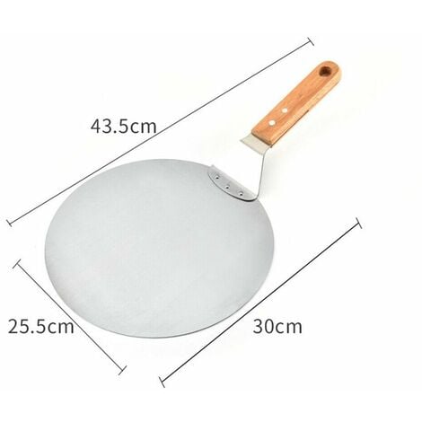Stainless Steel Pizza Peel with Wooden Handle Round Pizza Peel 25.5cm for Cooking Pizza Bread Cake Cookies