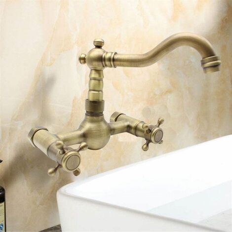 Wall Mounted Shower Vanity Faucet Bathroom Retro Antique Brass Country House Elegant Flair Sink Faucet Mixer Tap Country Style Two Handle Mixer Tap Sink Nostalgia Bathroom Vanity Faucet (1/5)