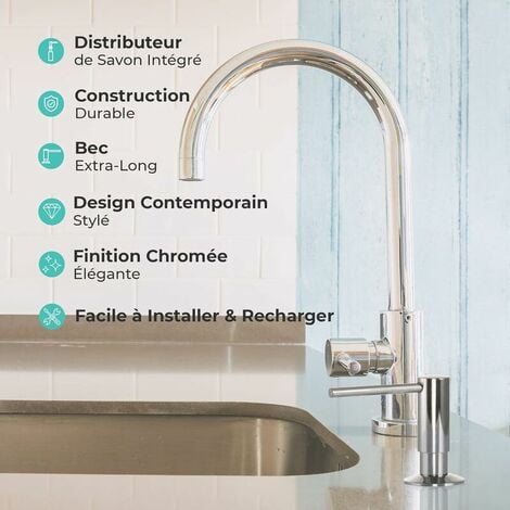 Mizzo Govaro Soap Dispenser with 360° Swivel Spout - Top Refillable Liquid Soap Dispenser for Kitchen Sink - Chrome Plated Stainless Steel Liquid Soap Dispenser 300ml (10oz) Cisea
