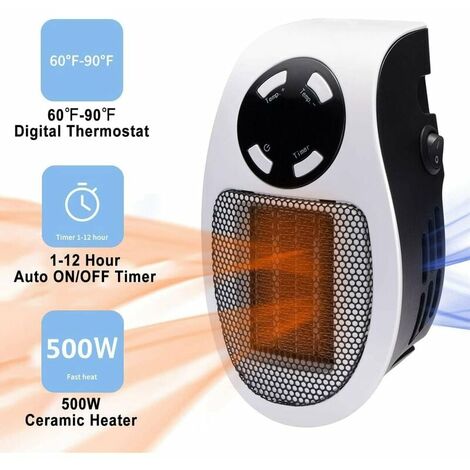 Fan Heater, 500W Ceramic Fan Heater Mini Heater Portable Economical Fan  Heater for Office Bedroom Living Room (White - with Remote Control) 2 Pack