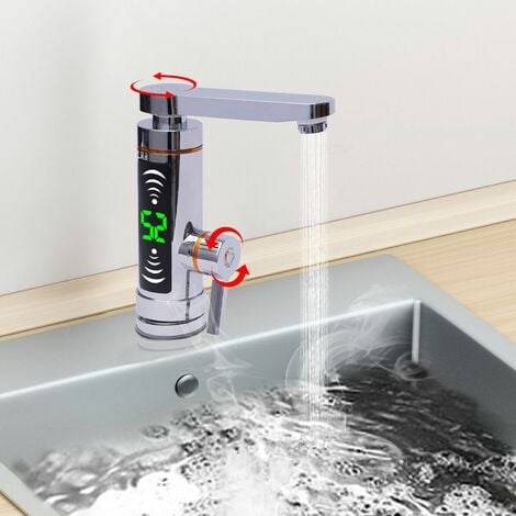 Electric Faucet Instantaneous Water Heater Stainless Steel Rotating Faucet with LED Digital Display Hot Water Faucet Bathroom Kitchen