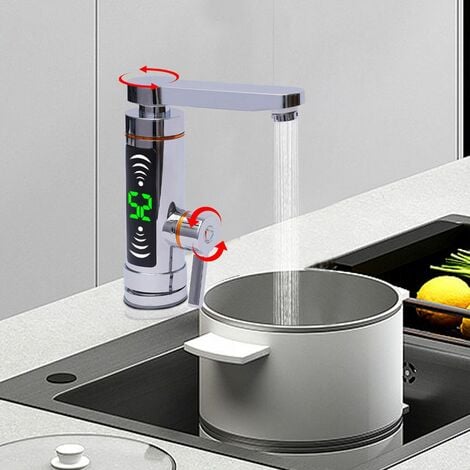 Electric Faucet Instantaneous Water Heater Stainless Steel Rotating Faucet with LED Digital Display Hot Water Faucet Bathroom Kitchen