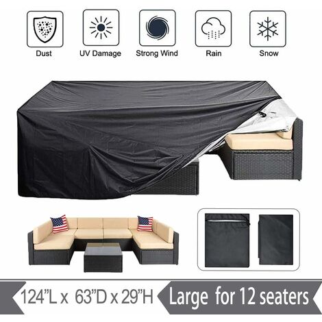 Patio Furniture Cover, Super Large Outdoor Furniture Cover, Table Chair Sofa Cover, Waterproof Dustproof Protective Cover, Anti-UV/Wind (315x160x74cm)