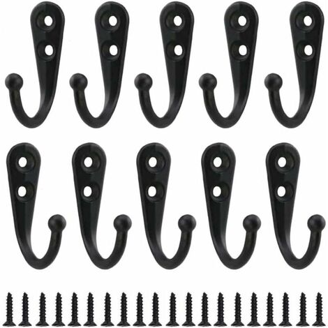 10 Pcs Retro Coat Hooks Black Metal Wall Hooks Single Screw Coat Hooks Vintage Wall Mounted Robe Home Shelves Drawers Lockers Bathroom with 20 Screws (1/5)