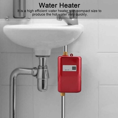 Electric Water Heater 220V 3800W Instant Water Heater Suitable for Converting Cold Water to Hot Water Adjustable Water Flow Temperature for Kitchen Bathroom (Red)