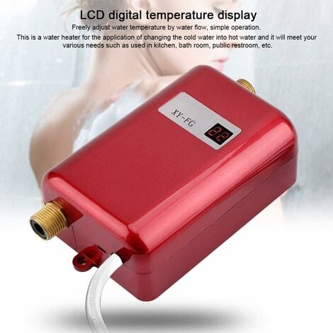 Electric Water Heater 220V 3800W Instant Water Heater Suitable for Converting Cold Water to Hot Water Adjustable Water Flow Temperature for Kitchen Bathroom (Red)