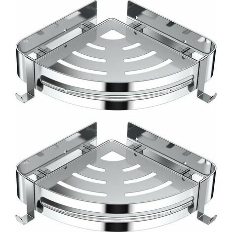 Corner Shower Shelf No Drilling Bathroom Shelf 304 Stainless Steel Kitchen Shelf Shower Organizer with 4 Hooks Shower Shampoo Holder - 2 Pack (Silver) (1/5)