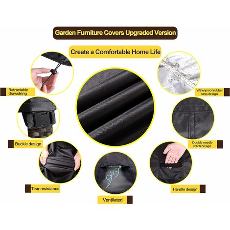 Waterproof Cover 205 x 104 x 71cm Garden Furniture Cover Square Waterproof Tarpaulin Fabric Garden Table Waterproof Cover Wind Resistance Anti-UV Bache 420D Oxford