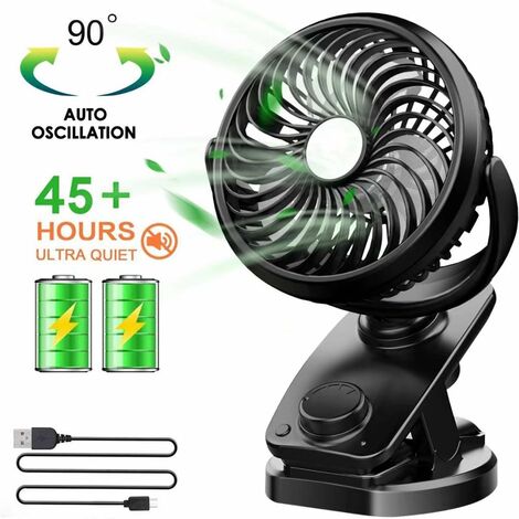 USB Fan, Mini Battery Powered Fan with 5000mAh Rechargeable Battery, PC Fan with 4 Wind Speeds, 360° Rotation by Air for Stroller, Camping, Office, Car