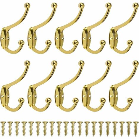 10 Pcs Retro Hooks Coat Hooks Wall Mounted Vintage Metal Door Hooks for Bathroom Kitchen Bedroom Entrance Gold - Golden (1/5)