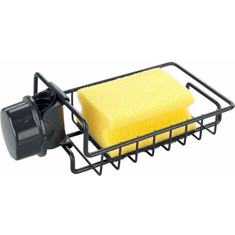 Black Sink Organizer, Faucet Sponge Holder, Storage for Dish Soap and Sponge, Easy to Attach to Sink or Sink, Metal - Plastic, 17 x 4 x 9.5cm, (1/5)