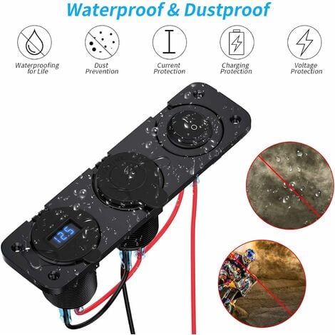 in 1 Charging Power Strip with 12V Socket, QC3.0 Dual USB Socket Charger, Illuminated Rocker Switch for Boats, Trailers, Cars, Buses