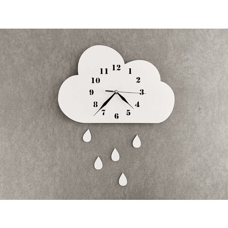 Wall clock clouds for children, clock without ticking noises, children's clock for the children's room (white with drops)
