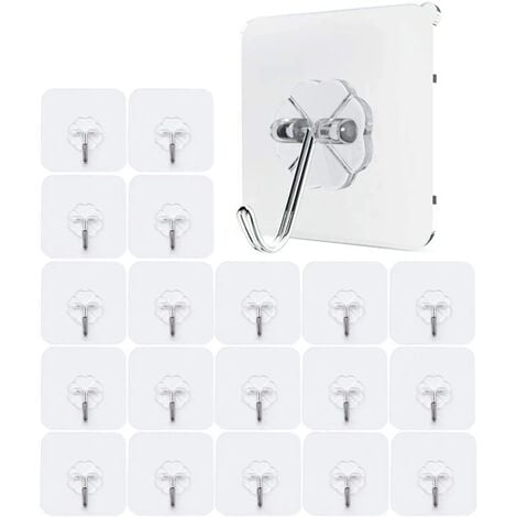 20 Waterproof Heavy Duty Self Adhesive Clear Hooks Heavy Duty 10kg Strong Sticky Plastic Hooks for Bedroom Bathroom Kitchen Wall Door Fridge Ceiling Light