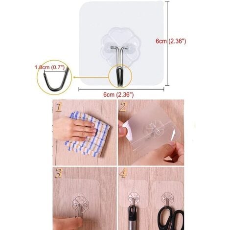 20 Waterproof Heavy Duty Self Adhesive Clear Hooks Heavy Duty 10kg Strong Sticky Plastic Hooks for Bedroom Bathroom Kitchen Wall Door Fridge Ceiling Light