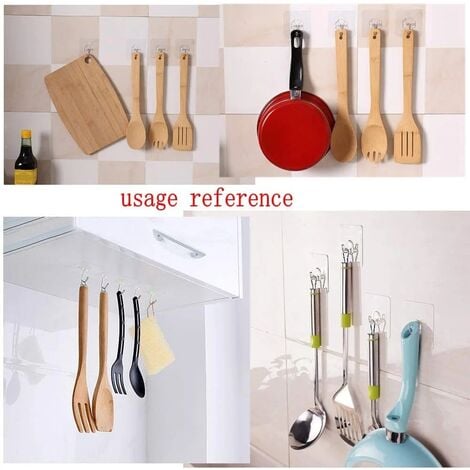 20 Waterproof Heavy Duty Self Adhesive Clear Hooks Heavy Duty 10kg Strong Sticky Plastic Hooks for Bedroom Bathroom Kitchen Wall Door Fridge Ceiling Light