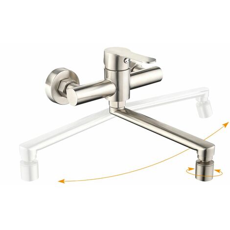 Wall Mounted Kitchen Faucet Stainless Steel 360° Rotating Kitchen Faucet 2 Spray Types Mixer Taps Kitchen Faucet Single Lever Sink Faucet