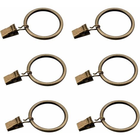 Set of 30 Bronze Curtain Rings with Clips/Heavy Duty Decorative Metal Curtain Hooks with Eyelets for Curtains, Bathroom, Fits 1 1/4 Inch Rods