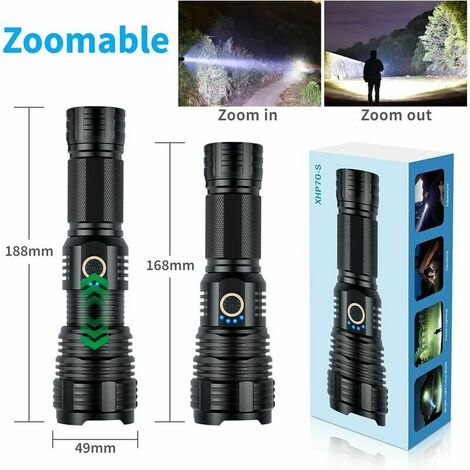 GEKIRO Rechargeable Zoom Flashlight - 900,000 Lumens, XHP160 LED, 5 Modes, IP67 Waterproof, Power Bank - View #5
