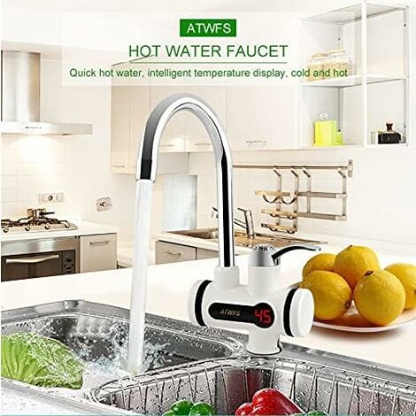 220V Electric Faucet with Water Heater LED Temperature Display 3000W Tankless Water Heater for Kitchen Bathroom Instant Hot Water (Low High)