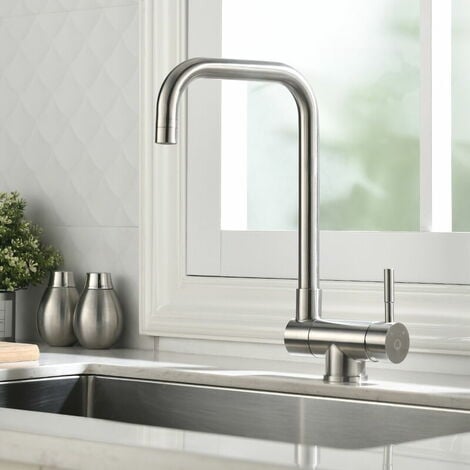 Under Window Pull Down Kitchen Faucet with 180° Foldable and 360° Rotating Kitchen Mixer Tap, Cold and Hot Available, 304 Stainless Steel - Stainless Steel