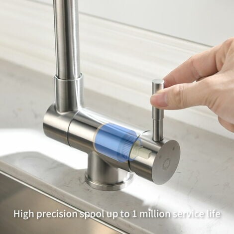 Under Window Pull Down Kitchen Faucet with 180° Foldable and 360° Rotating Kitchen Mixer Tap, Cold and Hot Available, 304 Stainless Steel - Stainless Steel