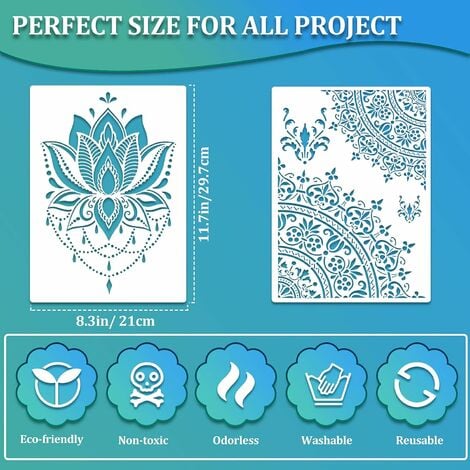 12 Pcs Large Mandala Stencils Reusable Mandala Painting Templates 8.5" x 11.5" Floral Pattern Stencil Mandala Drawing Stencil for DIY Wall Tile Furniture Canvas Outdoor Indoor Decoration