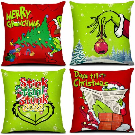 Christmas Pillowcases 18x18 Inch, Set of 4 Green Christmas Ornaments, Winter Holiday Farmhouse Party Decor, Indoor Items (1/5)