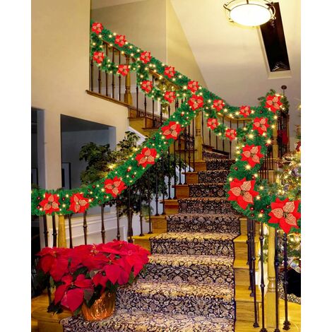 9ft Christmas Garland with Lights, Christmas Garlands for Stairs, Christmas Tree Decoration, Christmas Fireplace Decorations (1/4)