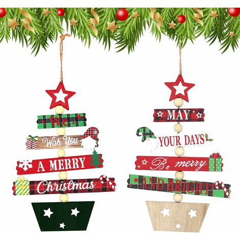 pcs Wooden Christmas Tree Decorations, Wooden Christmas Tree Pendant Christmas Tree Home Window Door Decoration Party Supplies Creative Wooden Crafts (1/5)
