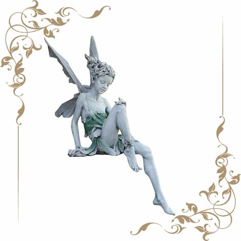 Sitting Fairy Statue for Garden Tudor and Turek Sitting Fairy Statue Resin Crafts Landscaping Garden Decor Fairy Figurines Gift for Home Office Table (White)
