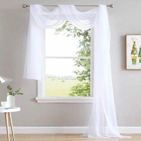 White Sheer Window Sashes 216 Inch Extra Long, Soft Voile Textured Canopy Bed Sash Curtains for Event Designs/Home Decor, 60 Inch Wide, Set of 2