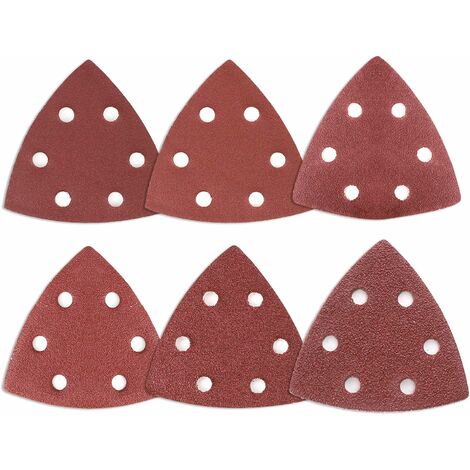 Delta-Sanding Triangles, 120 pieces 6 Hole Delta Sanding Triangles Mixpack (20 x grit 40/60/80/120/180/180/240 each), 90x90x90mm Sandpaper for delta sanders, Sanding Sheets