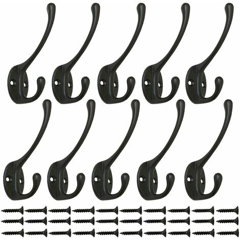 10 Pieces Black Vintage Wardrobe Hooks, Wall Hooks Metal Hook Coat Hooks with 25pcs Screws for Door Hooks Door Kitchen Bathroom (Black) (1/5)