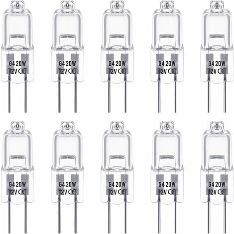Halogen Bulbs G4, 12V 20W, Warm White 3000K, 350LM, Dimmable, Transparent, Pack of 10