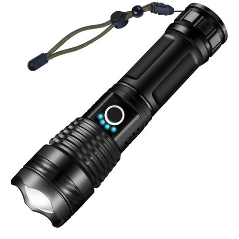 Torch Flashlight, Ultra Powerful USB Rechargeable LED 3000 Lumens CREE XHP50 Torch Lamp, 5 Modes IP65 Waterproof Military Zoomable for Camping Hiking(18650 Rechargeable Battery Included)