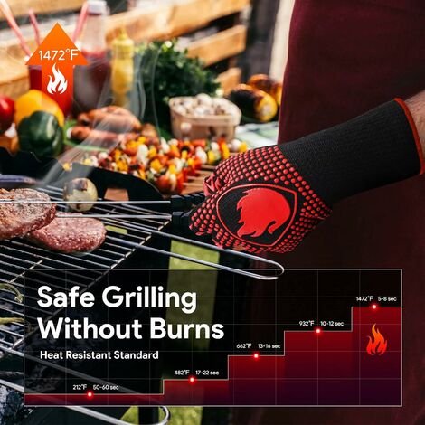 Barbecue Glove, Heat Resistant Gloves Up to 800°C Universal Kitchen Gloves Heat Resistant and Non-Slip Gloves for BBQ Grill Oven Kitchen and Fireplace [1 Pair] - Red
