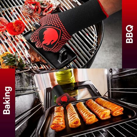 Barbecue Glove, Heat Resistant Gloves Up to 800°C Universal Kitchen Gloves Heat Resistant and Non-Slip Gloves for BBQ Grill Oven Kitchen and Fireplace [1 Pair] - Red