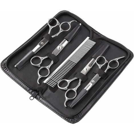 5PCS Grooming Kit Stainless Steel Scissors with Pocket Comb, Cleaning Cloth for Dogs, Cats, and Pets for Body, Face, Ears, Muzzle, Durable, Safe (1/5)