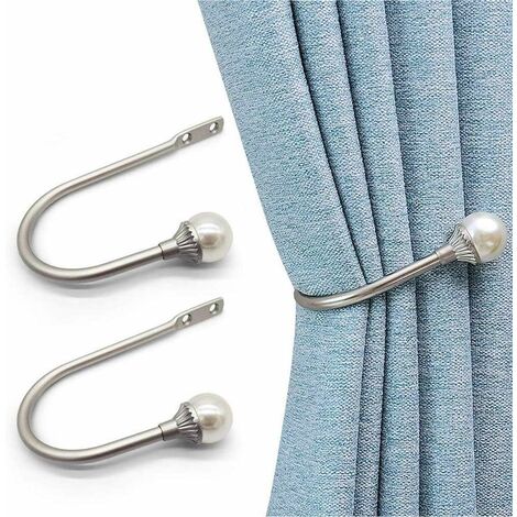 2pcs Curtain Tiebacks, Heavy Duty Bead Holdbacks, U Style Metal Hooks Holder for Curtain, Silver Room Decor