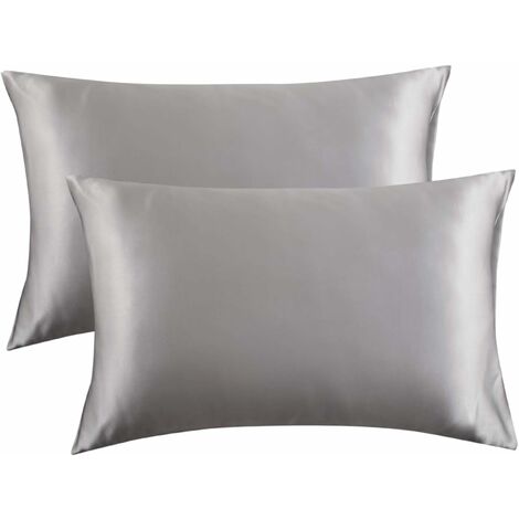 Set of 2 Satin Pillowcases for Hair and Skin, Silk PillowcaseQueen Size (Silver Gray, 20 x 30 Inches) Set of 2 Pillowcases - Cooling Satin Pillow Covers with Envelope Closure