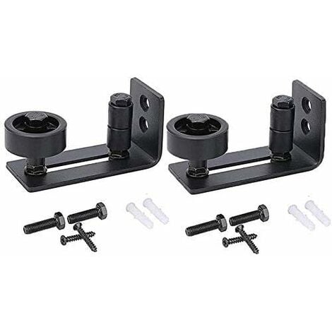 Heavy Duty Sliding Barn Door Guide, 8 in 1 Stopper Black Carbon Steel Recessed Bottom Design, Floor and Door Panel, Adjustable Roller, Wall Mount System